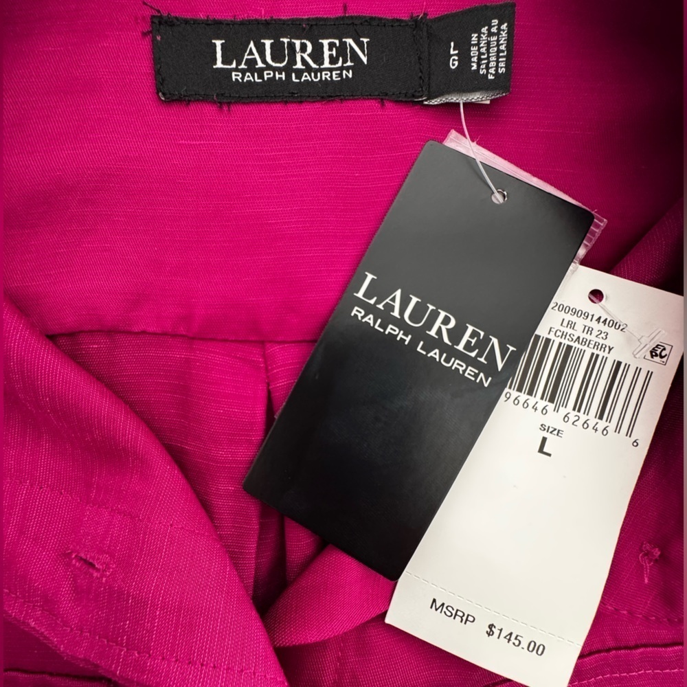 Lauren Ralph Lauren Fuchsia Linen-Blend Utility Shirt L NWT MSRP $145 - Picture 5 of 8